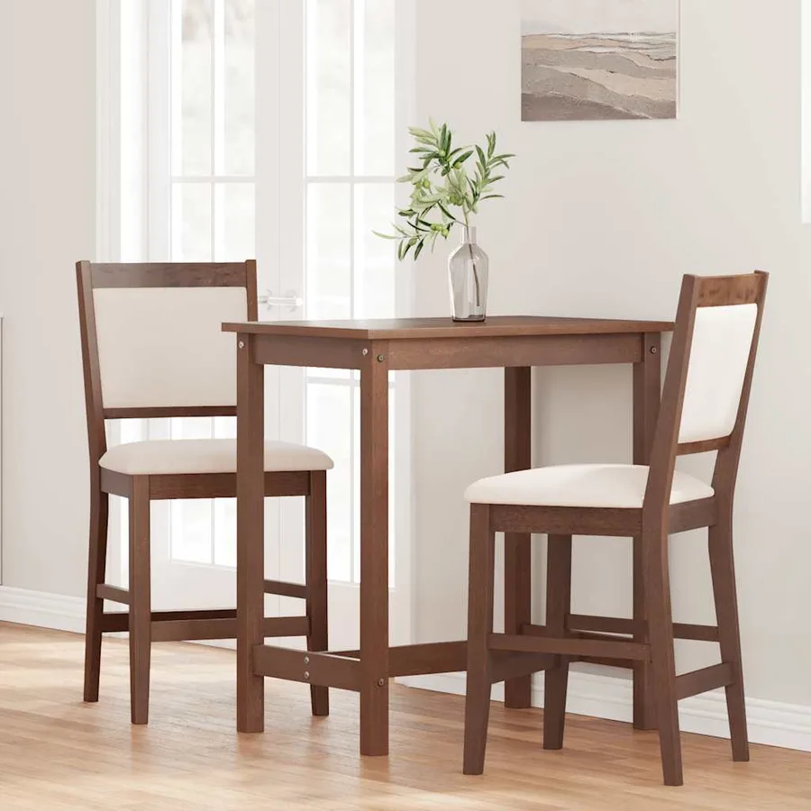 Tabourets de bar avec coussins (lot de 2) en bois massif marron et caoutchouc - 3