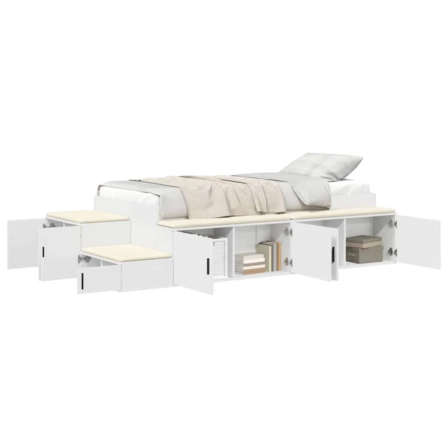 Cadre de lit avec rangement Blanc 75 cm Bois d'ingénierie - 3