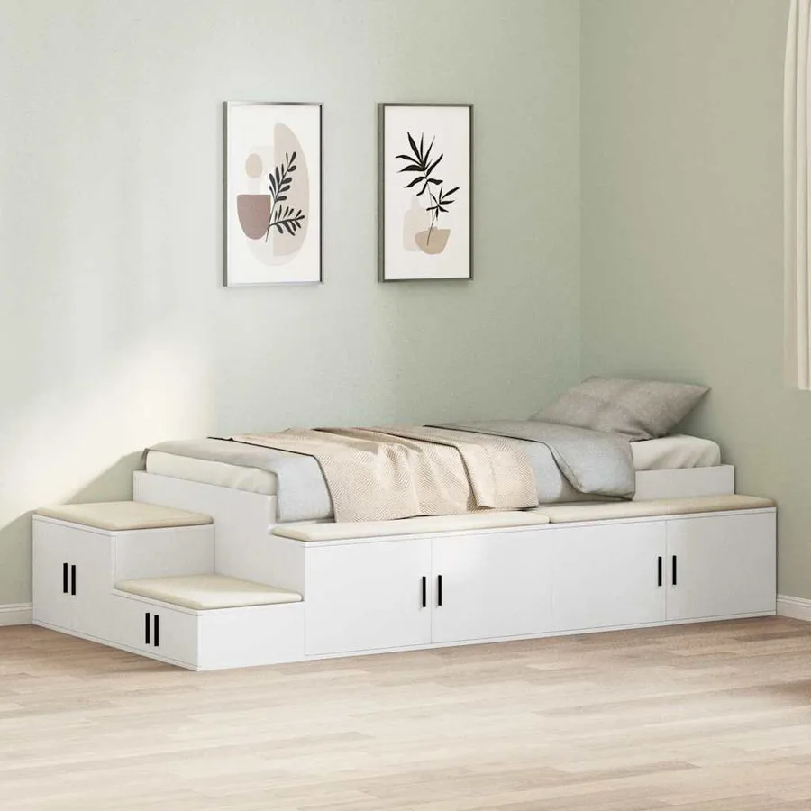 Cadre de lit avec rangement Blanc 75 cm Bois d'ingénierie - 4