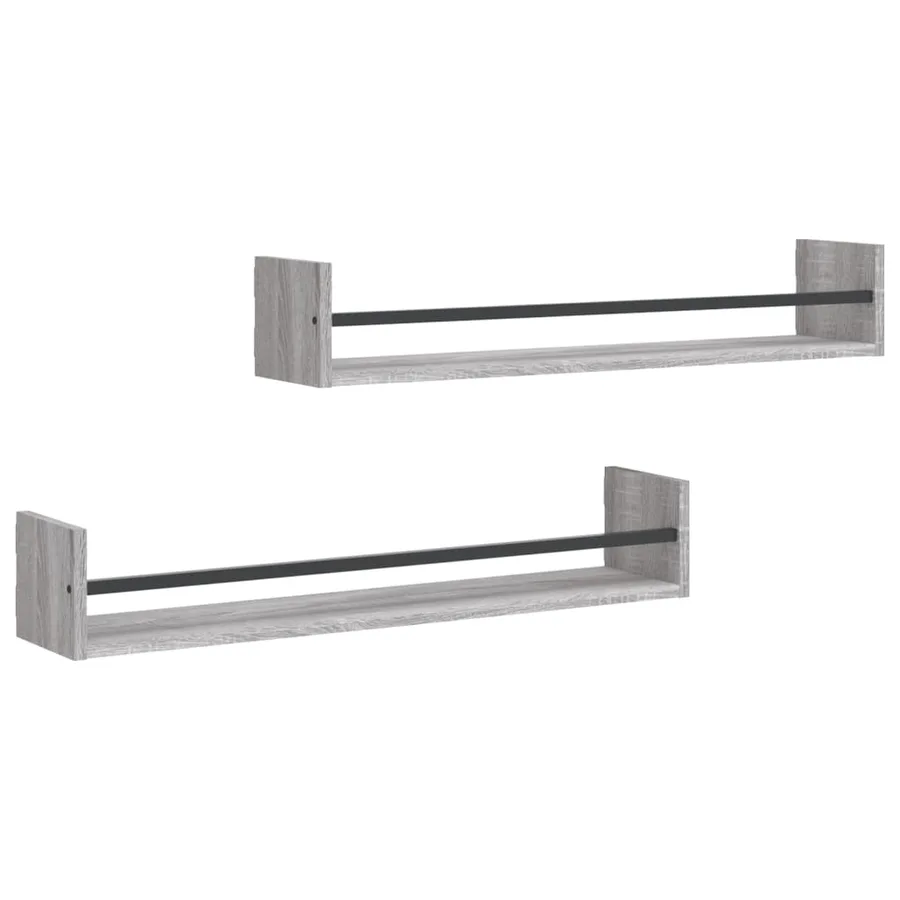 Étagères murales avec barres 2 pcs sonoma gris 80x16x14 cm - 2