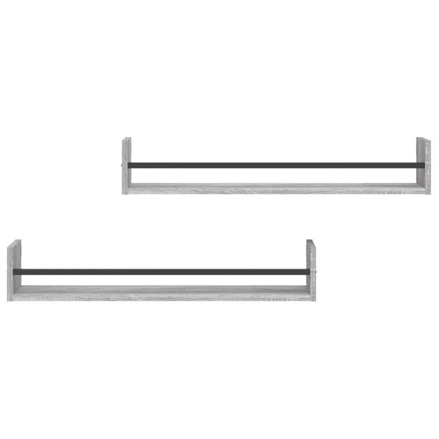 Étagères murales avec barres 2 pcs sonoma gris 80x16x14 cm - 4