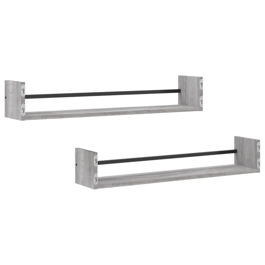 Étagères murales avec barres 2 pcs sonoma gris 80x16x14 cm - 6
