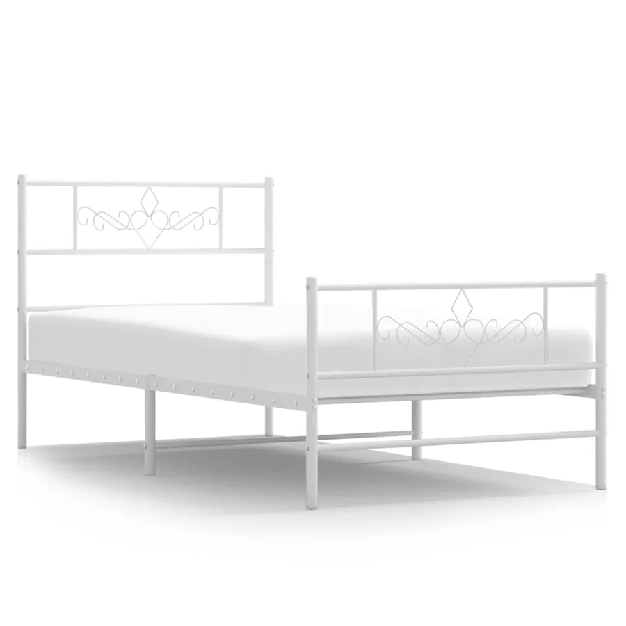 Cadre de lit métal sans matelas et pied de lit blanc 100x200 cm - 2