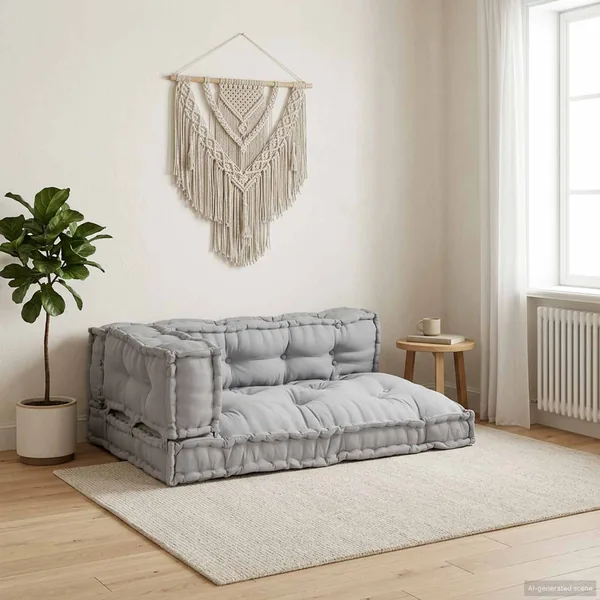 Coussin de canapé sur palette 3 pcs Gris 120 x 80 x 38 cm Tissu