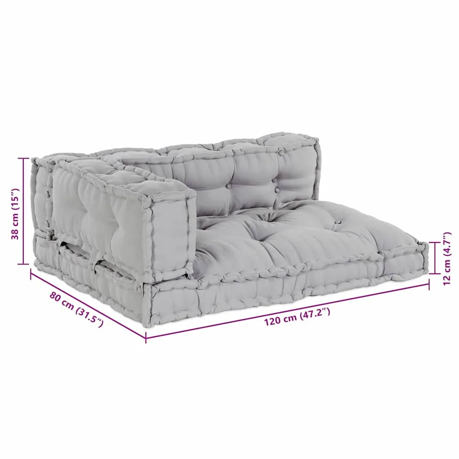 Coussin de canapé sur palette 3 pcs Gris 120 x 80 x 38 cm Tissu - 9