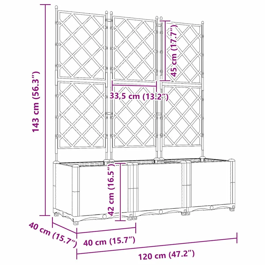 Cache-pot de jardin 3 pc Noir 120 x 40 x 143 cm PP - 8