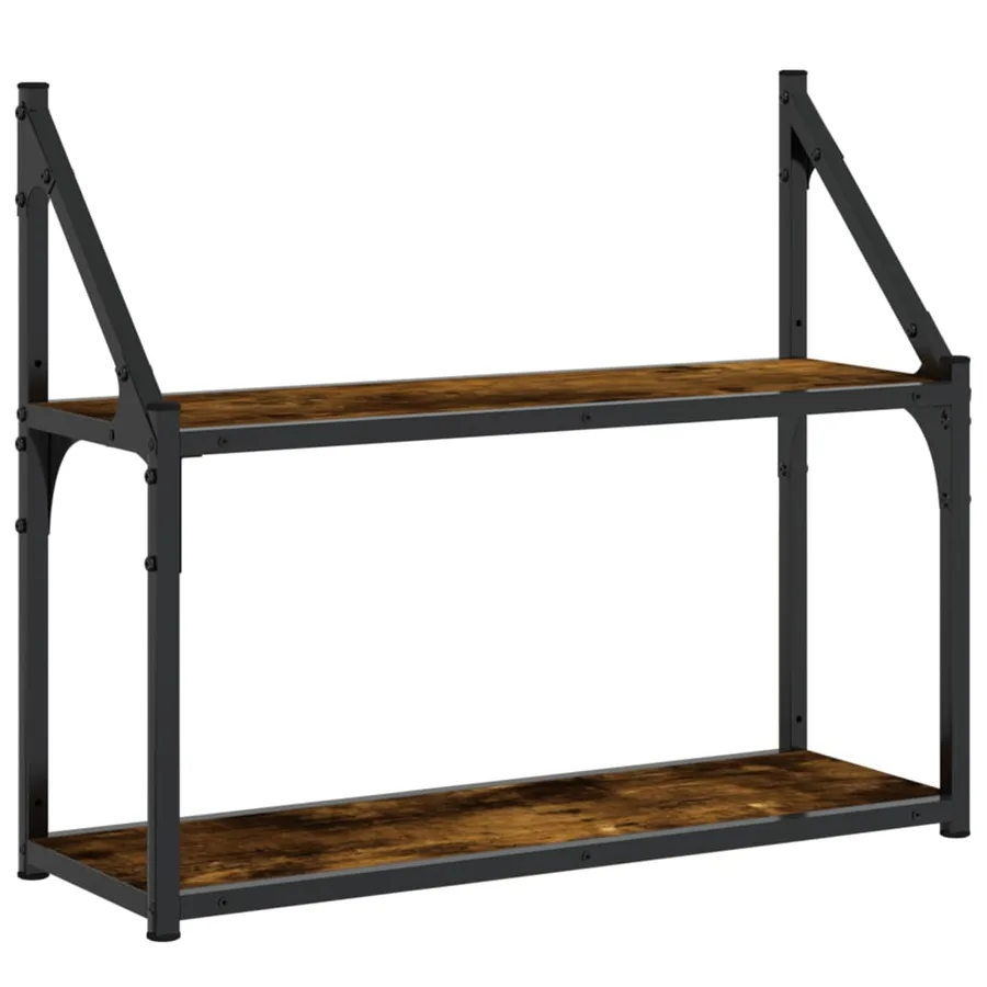 Étagère murale 2 niveaux chêne fumé 60x21x51 cm - 2