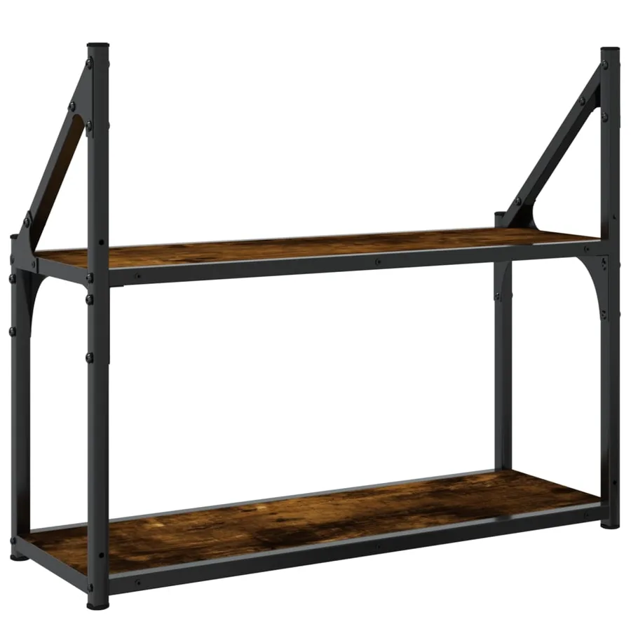 Étagère murale 2 niveaux chêne fumé 60x21x51 cm - 6