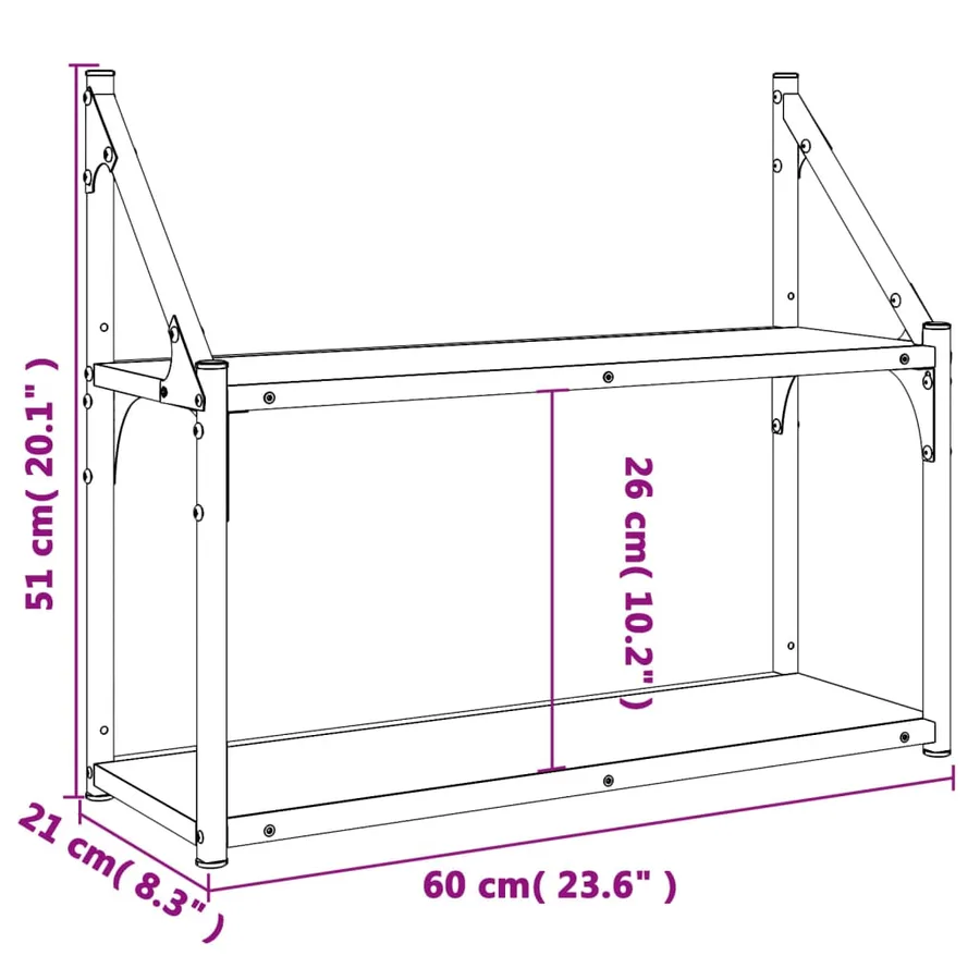 Étagère murale 2 niveaux chêne fumé 60x21x51 cm - 8