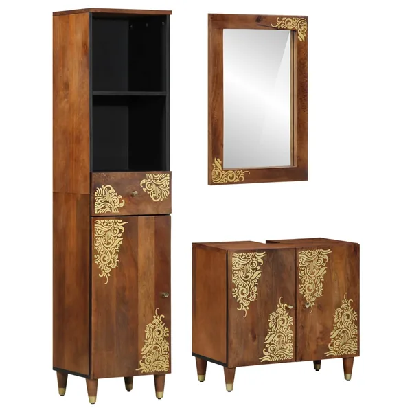 Ensemble de Meubles de Salle de Bain 3 pcs Marron miel