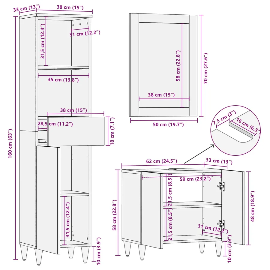 Ensemble de Meubles de Salle de Bain 3 pcs Marron miel - 17