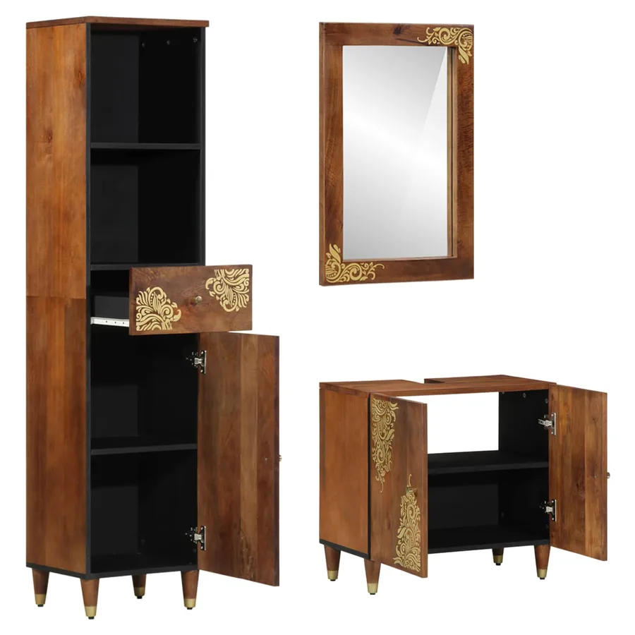 Ensemble de Meubles de Salle de Bain 3 pcs Marron miel - 2