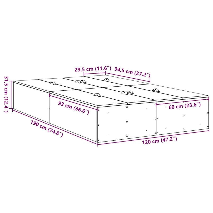 Cadre de lit avec rangement Gris Sonoma 120 x 190 cm - 14