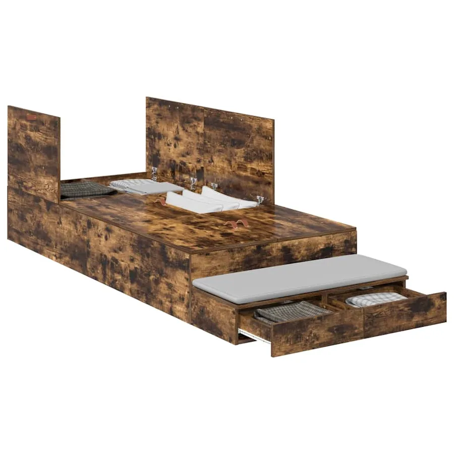 Cadre de lit avec rangement Chêne fumé 90 cm Bois d'ingénierie - 3