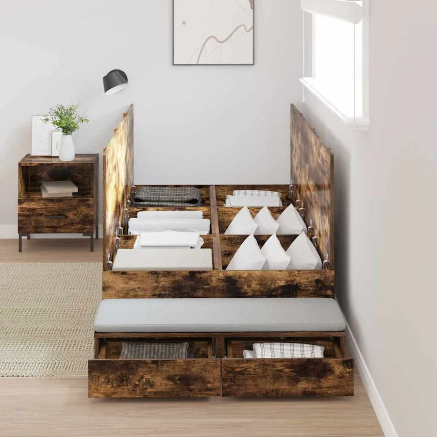 Cadre de lit avec rangement Chêne fumé 90 cm Bois d'ingénierie - 4