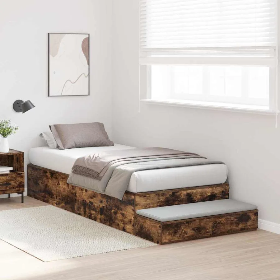 Cadre de lit avec rangement Chêne fumé 90 cm Bois d'ingénierie - 5