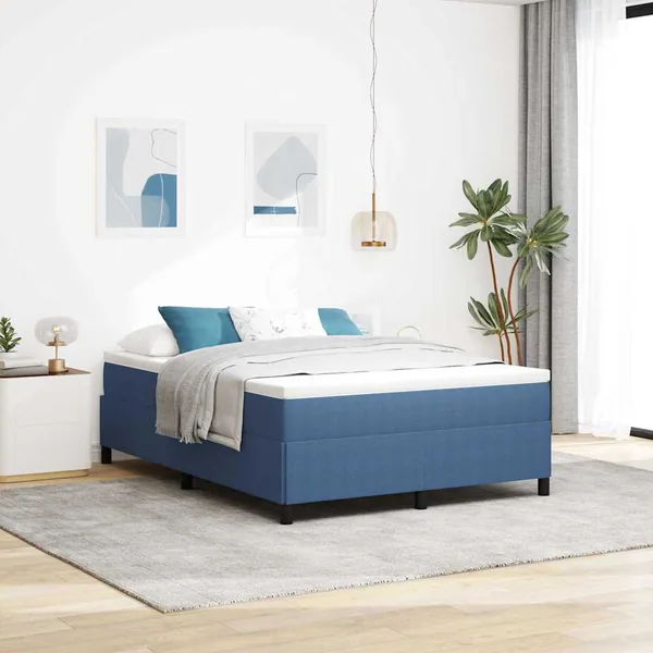 Lit à ressorts Bleu 140 x 200 cm Tissu en velours côtelé
