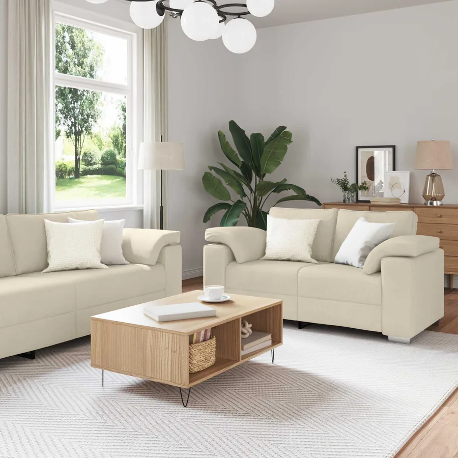 Canapé 2 pcs Beige 219 x 80 x 82 cm Tissu en lin mélangé