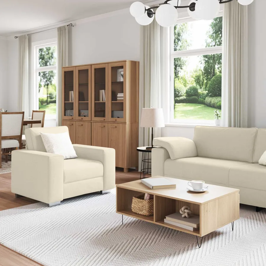 Canapé 2 pcs Beige 219 x 80 x 82 cm Tissu en lin mélangé - 3