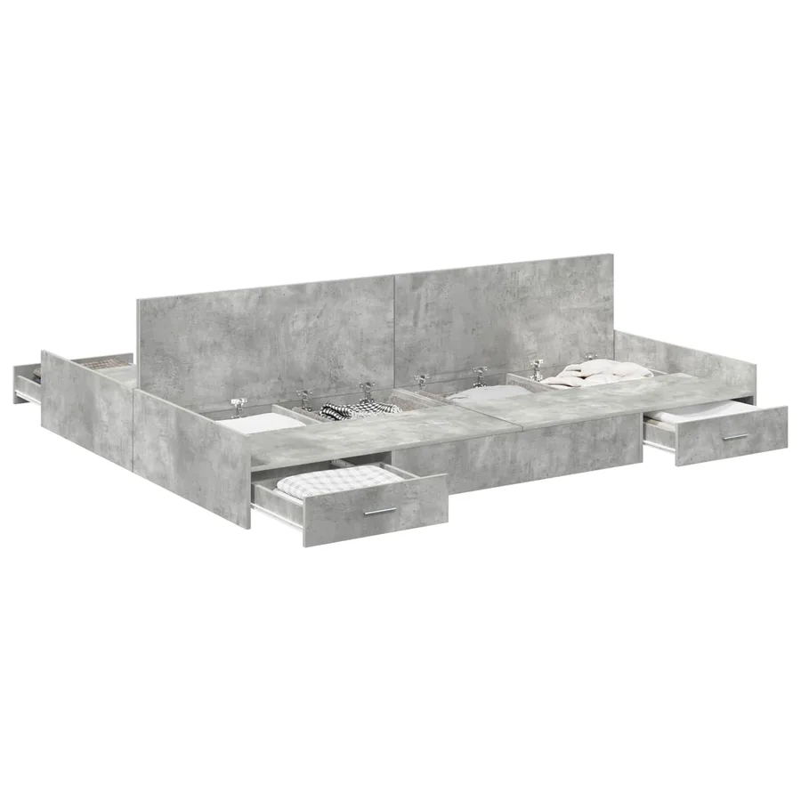 Cadre de lit avec rangement avec tiroir Gris béton 135 x 190 cm - 2