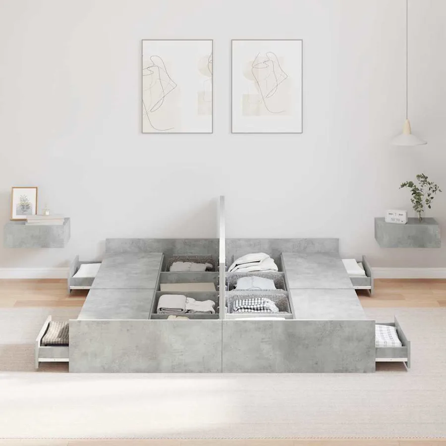 Cadre de lit avec rangement avec tiroir Gris béton 135 x 190 cm - 3