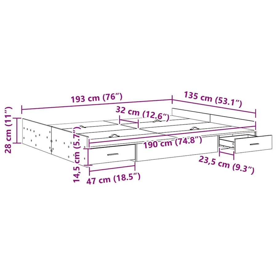 Cadre de lit avec rangement Gris Sonoma 135 x 190 cm - 11