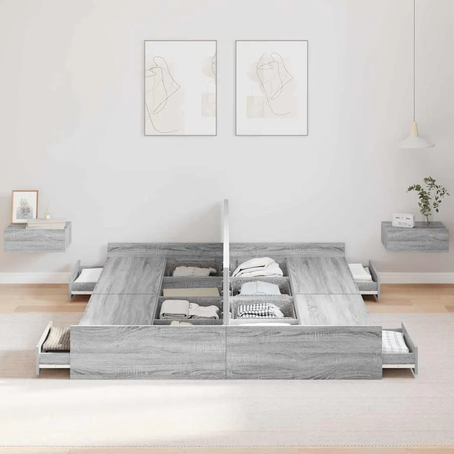 Cadre de lit avec rangement Gris Sonoma 135 x 190 cm - 3