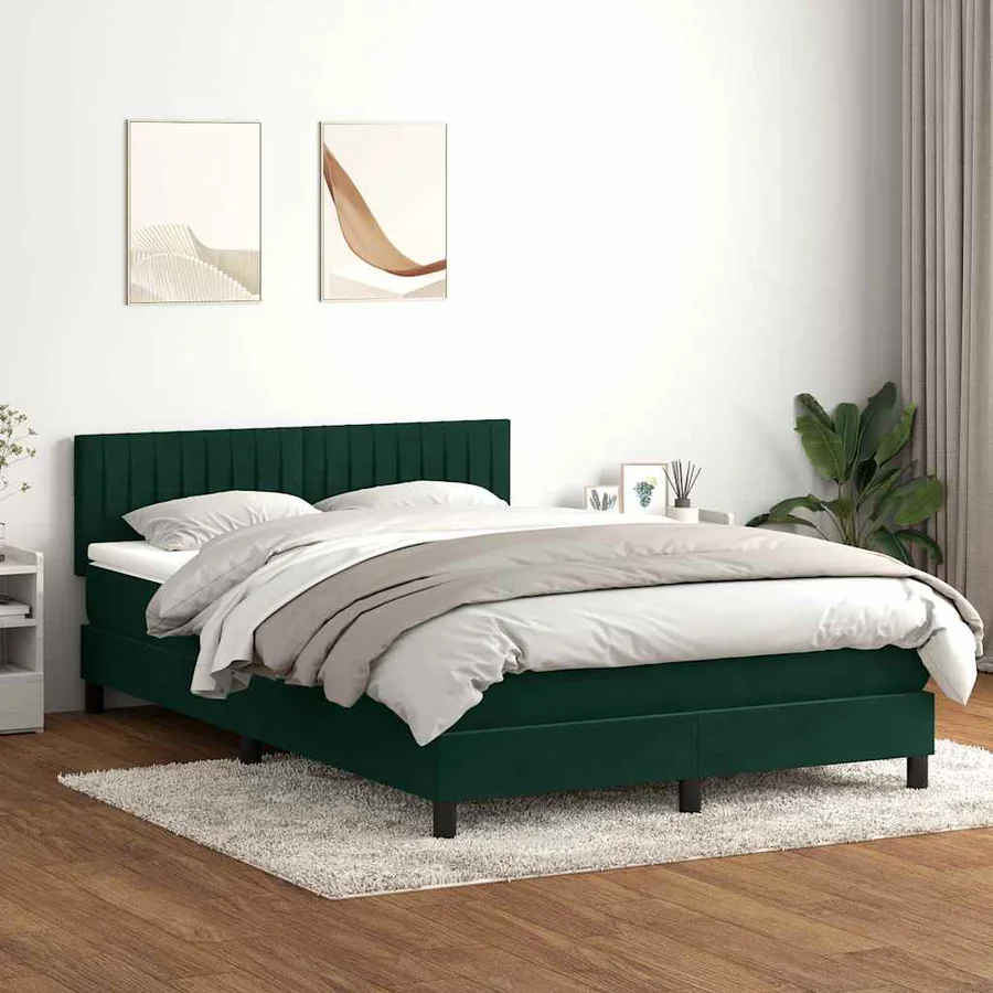 Sommier à lattes de lit et matelas vert foncé 140x210cm velours - 3