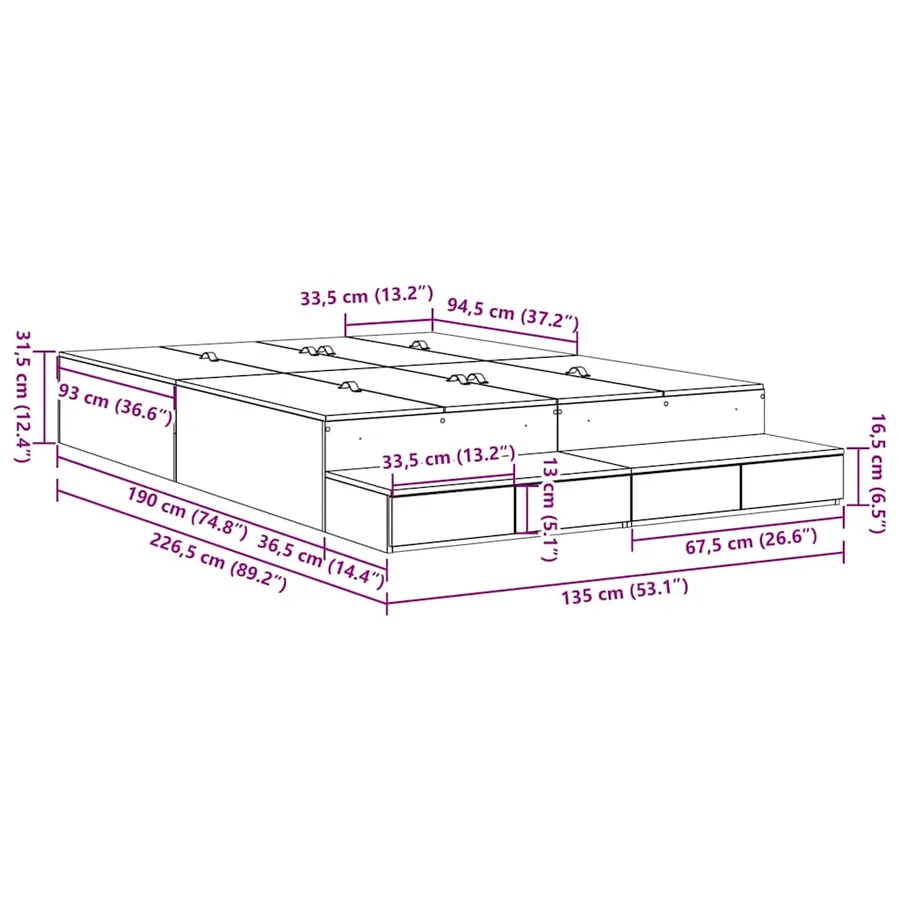 Cadre de lit avec rangement Blanc 135 cm Bois d'ingénierie - 16