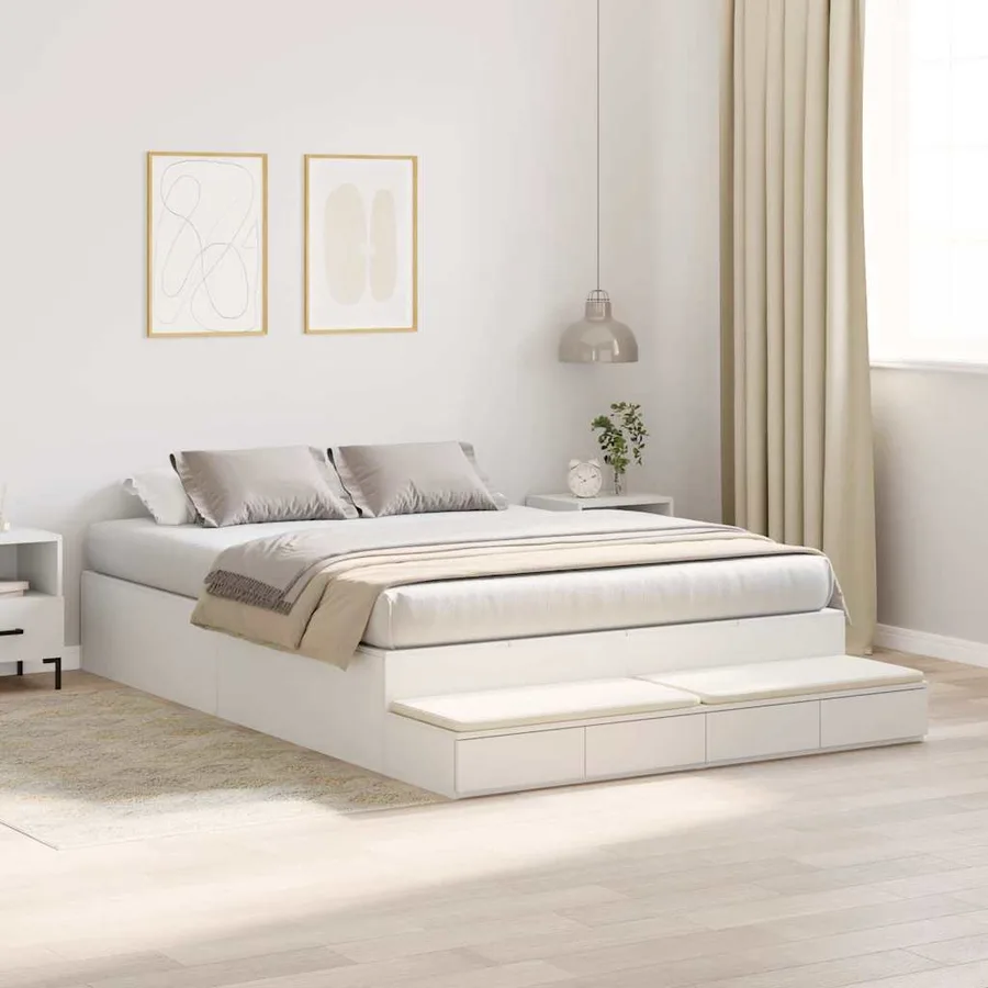 Cadre de lit avec rangement Blanc 135 cm Bois d'ingénierie - 5