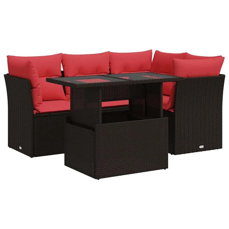 Salon de jardin avec coussins 5pcs marron résine tressée acacia - 2