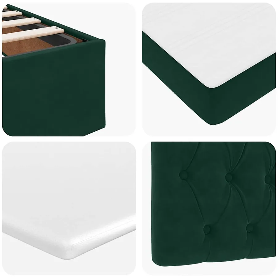 Cadre de lit ottoman avec matelas vert foncé 200x200 cm velours - 14