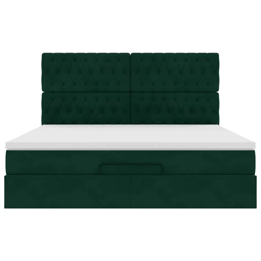 Cadre de lit ottoman avec matelas vert foncé 200x200 cm velours - 7
