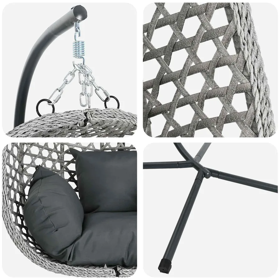 Chaise suspendue anthracite et gris 104 x 100 x 191 cm - 8