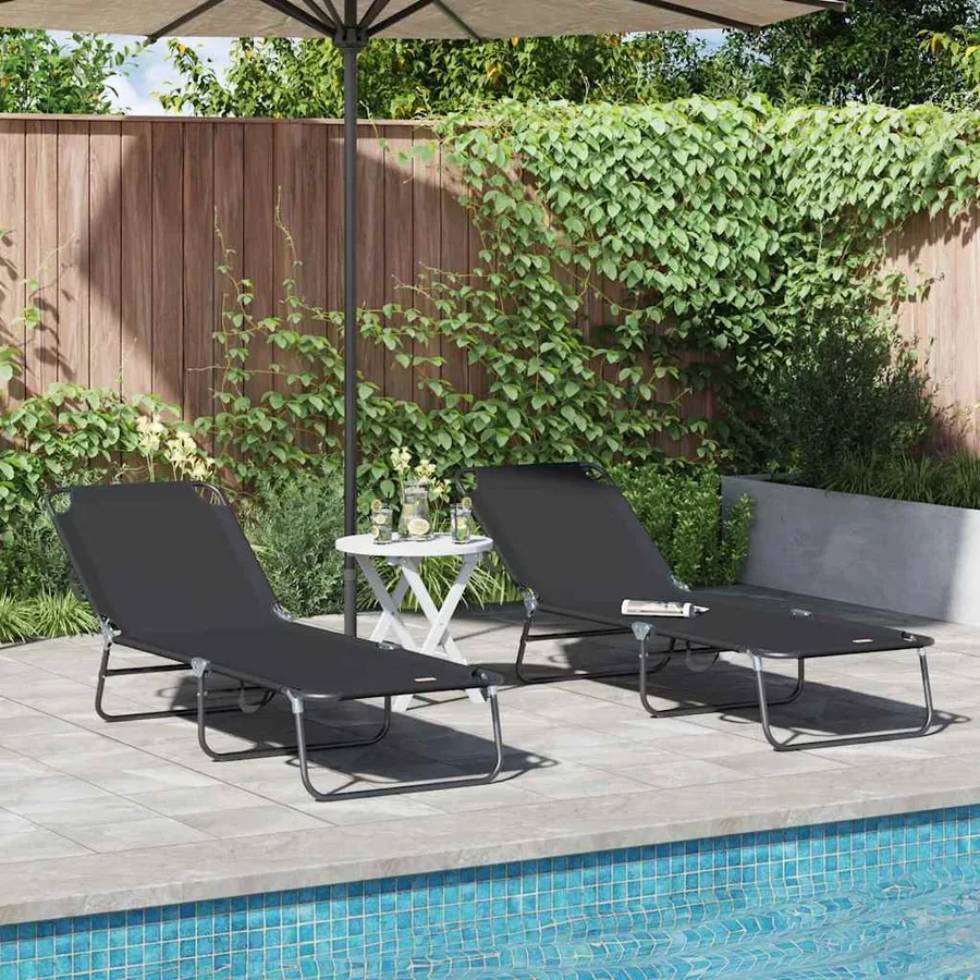 Chaise longue pliante Noir 188 x 57 x 86,5 cm Polyester - 46