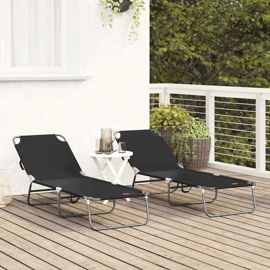 Chaise longue pliante Noir 188 x 57 x 86,5 cm Polyester - 48
