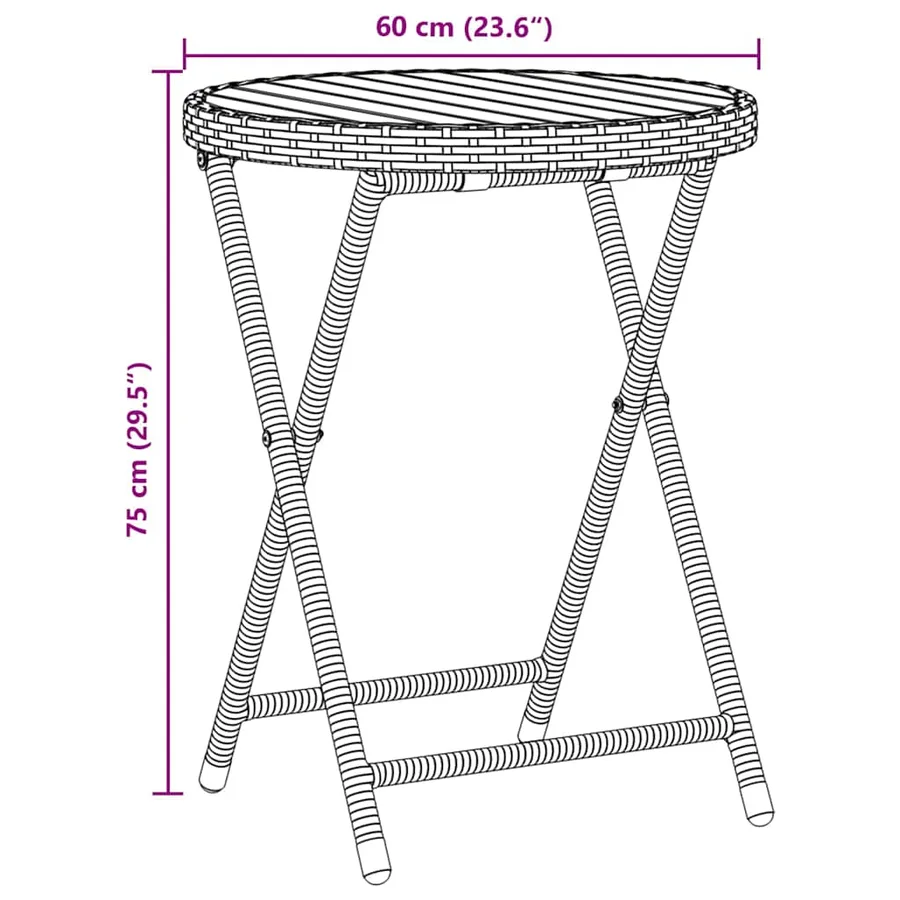 Ensemble bistro de jardin 3 pcs Noir polyrotin - 11