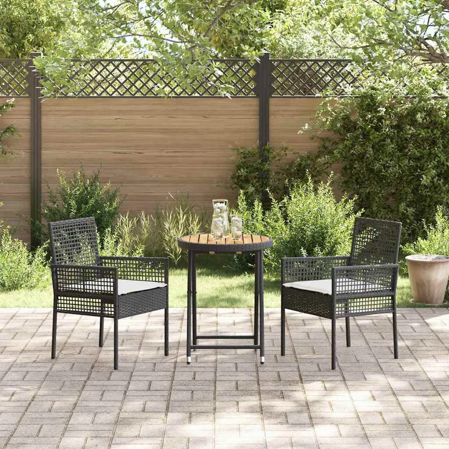 Ensemble bistro de jardin 3 pcs Noir polyrotin - 4