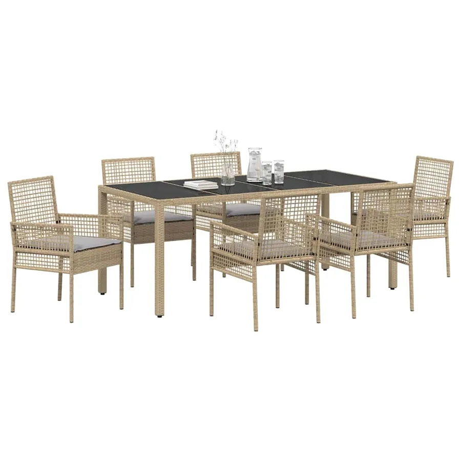 Ensemble de salle à manger pour jardin 7 pcs Beige polyrotin - 3