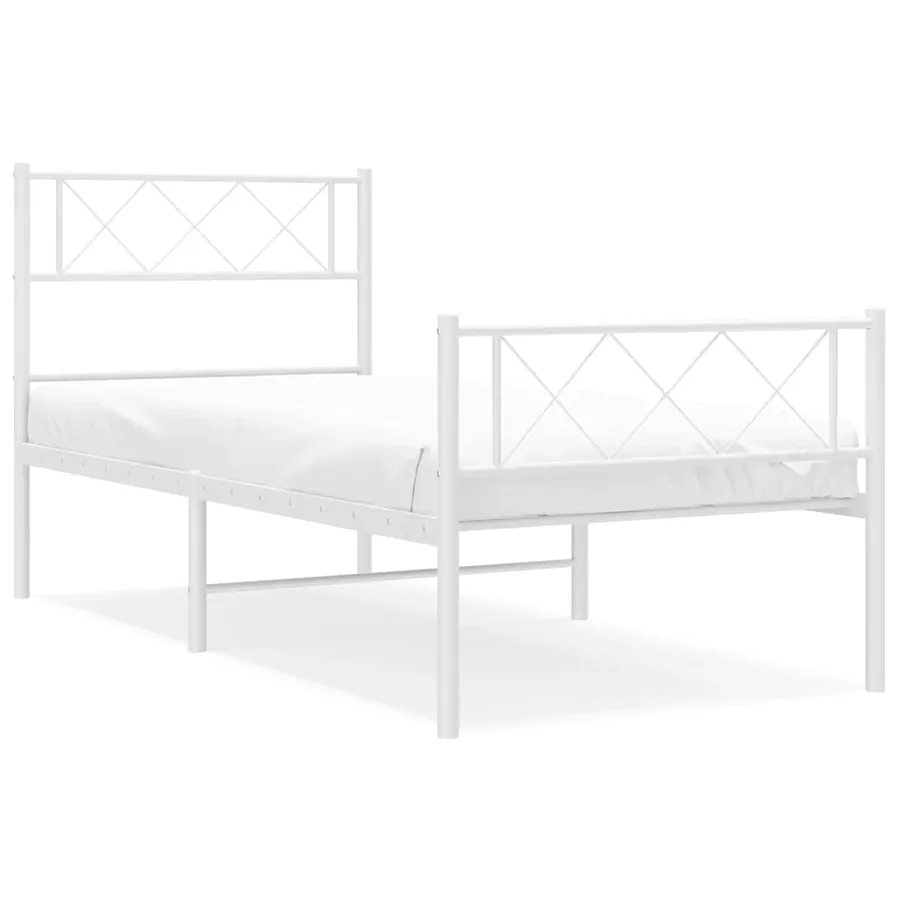 Cadre de lit métal sans matelas et pied de lit blanc 100x200 cm - 2