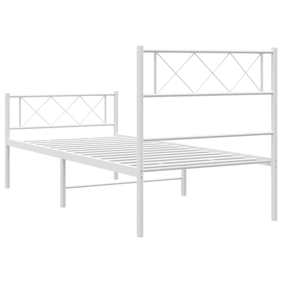 Cadre de lit métal sans matelas et pied de lit blanc 100x200 cm - 8