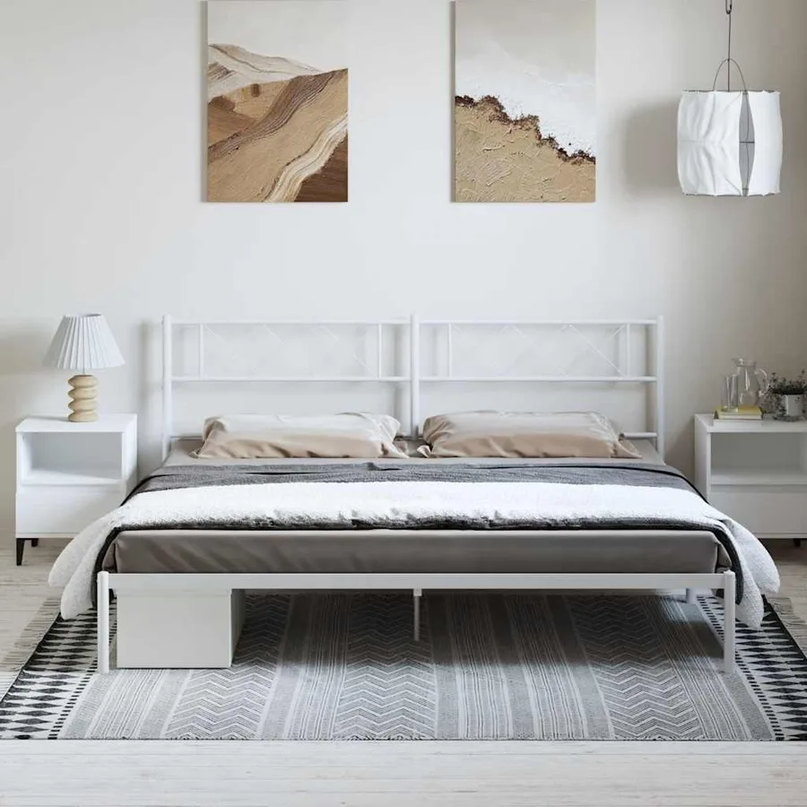 Cadre de lit métal sans matelas et tête de lit blanc 193x203 cm - 3