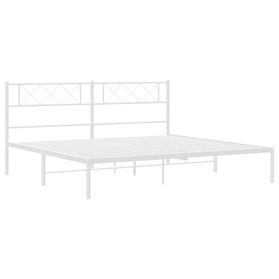 Cadre de lit métal sans matelas et tête de lit blanc 193x203 cm - 5