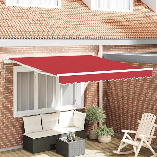 Auvent rétractable Rouge 350 x 250 cm Tissu et Aluminium