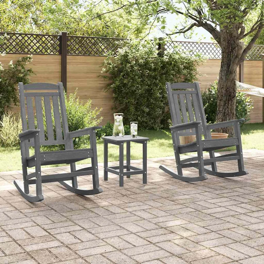 Chaise à bascule 2 pcs Gris clair 92 x 70 x 108 cm Polyéthylène - 3