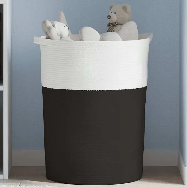 Panier de rangement noir et blanc Ø49x65 cm coton