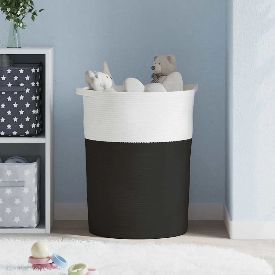 Panier de rangement noir et blanc Ø49x65 cm coton - 3