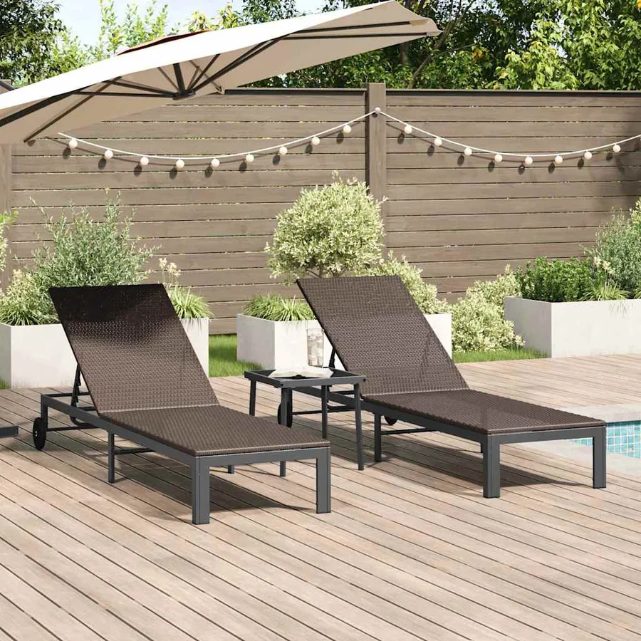 Transat 2-personne 3 pcs Marron polyrotin
