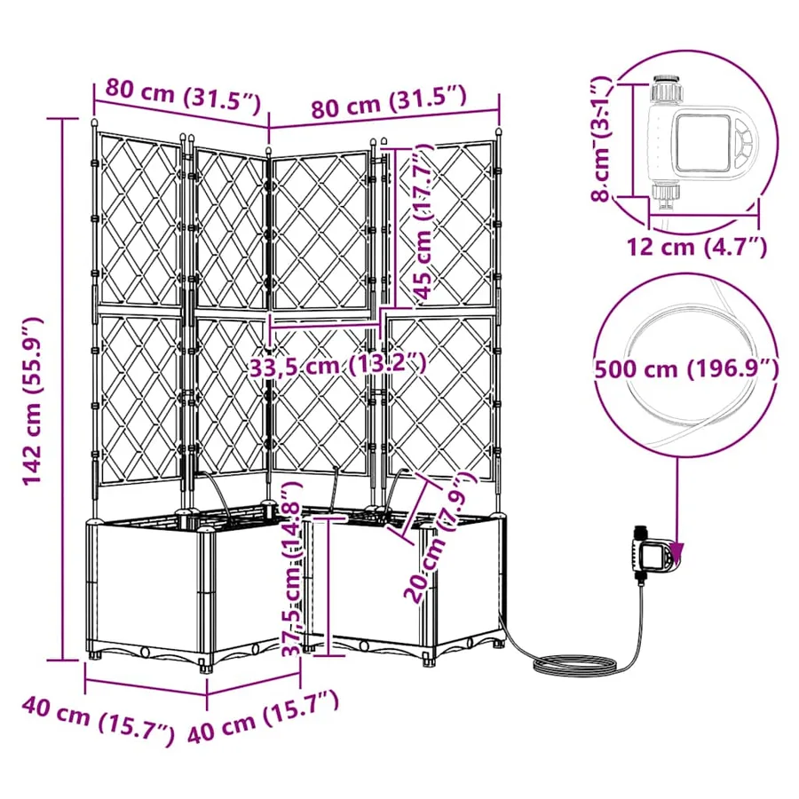 Cache-pot de jardin 3 pc Noir 80 x 80 x 142 cm PP - 9