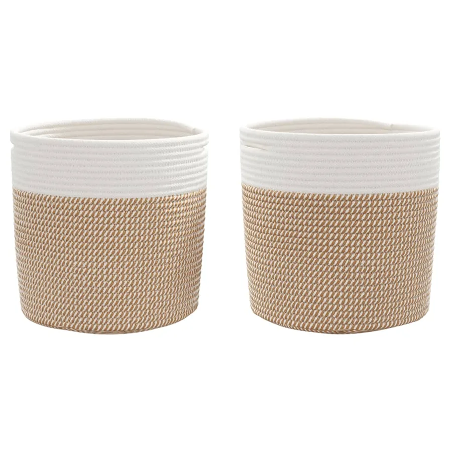 Paniers de rangement 2 pcs marron et blanc Ø28x28 cm coton - 4